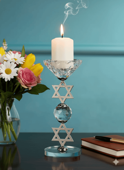 Hexagram Crystal Candle Holder – Sacred Geometry Altar Decor for Meditation, Yoga, and Healing Spaces