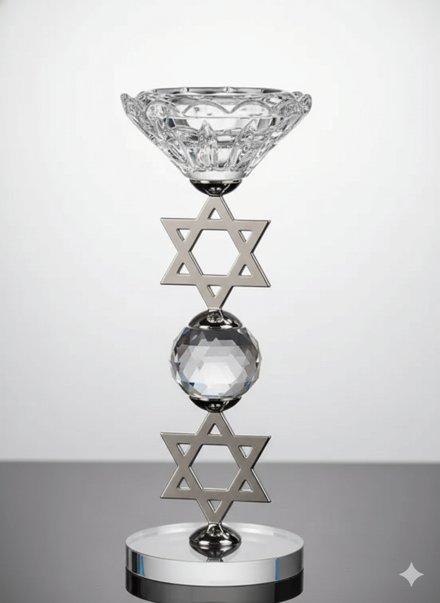 Hexagram Crystal Candle Holder – Sacred Geometry Altar Decor for Meditation, Yoga, and Healing Spaces