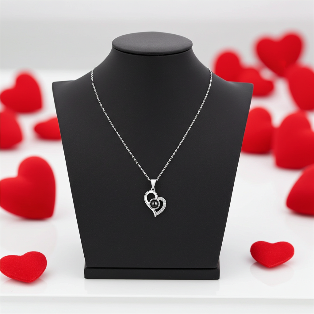 Heart Shaped Red Rose Projection Necklace with Gift Box Romantic Jewelry