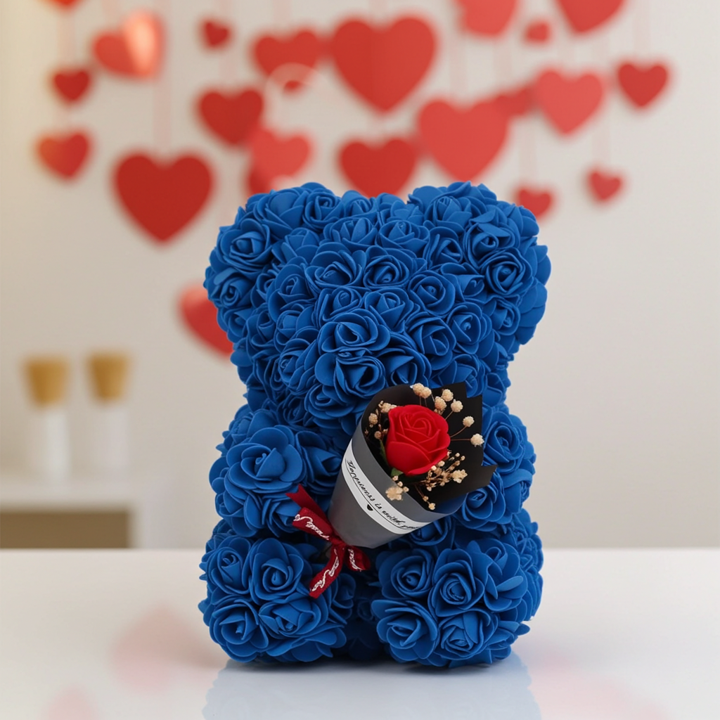 Eternal Rose Teddy Bear Artificial Flower Gift for Mom Valentine’s Day and Anniversary Decor