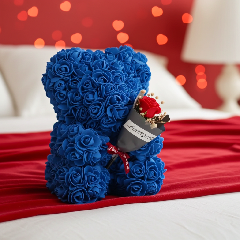 Eternal Rose Teddy Bear Artificial Flower Gift for Mom Valentine’s Day and Anniversary Decor