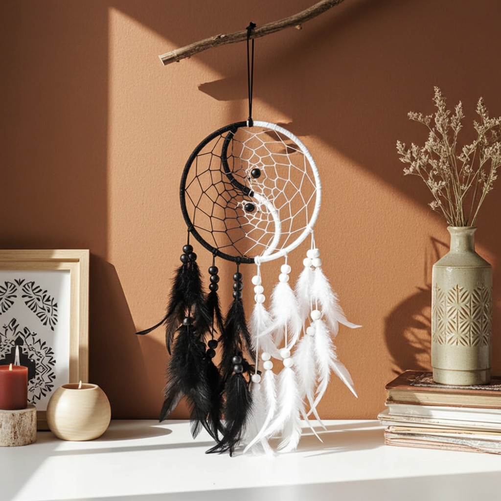 Yin and Yang Feather Dream Catcher