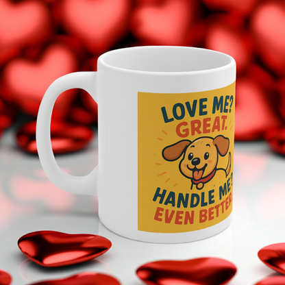 Dog Lover Mug — "Love Me? Great. Handle Me Even Better." Ceramic Coffee Cup