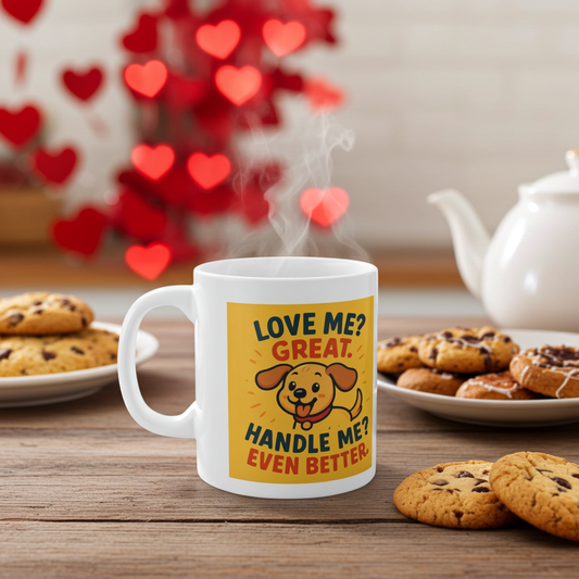 Dog Lover Mug — "Love Me? Great. Handle Me Even Better." Ceramic Coffee Cup