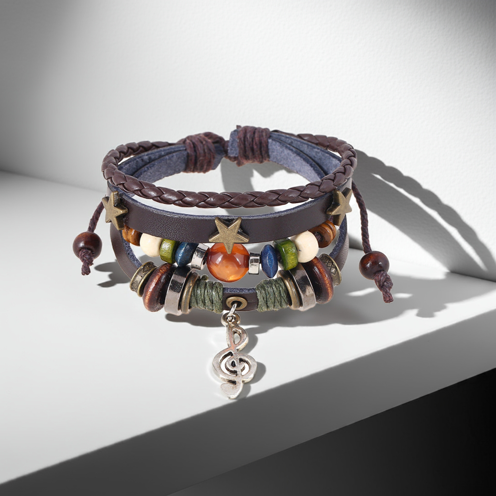 Studio Ghibli Inspired Multi-Layer Beaded Leather Bracelet Unisex Adjustable