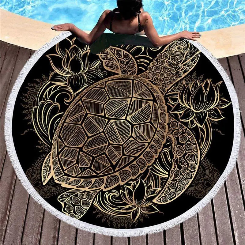 Elephant, Turtle, Owl, Fish Animal Beach Towel Mat