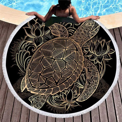 Elephant, Turtle, Owl, Fish Animal Beach Towel Mat