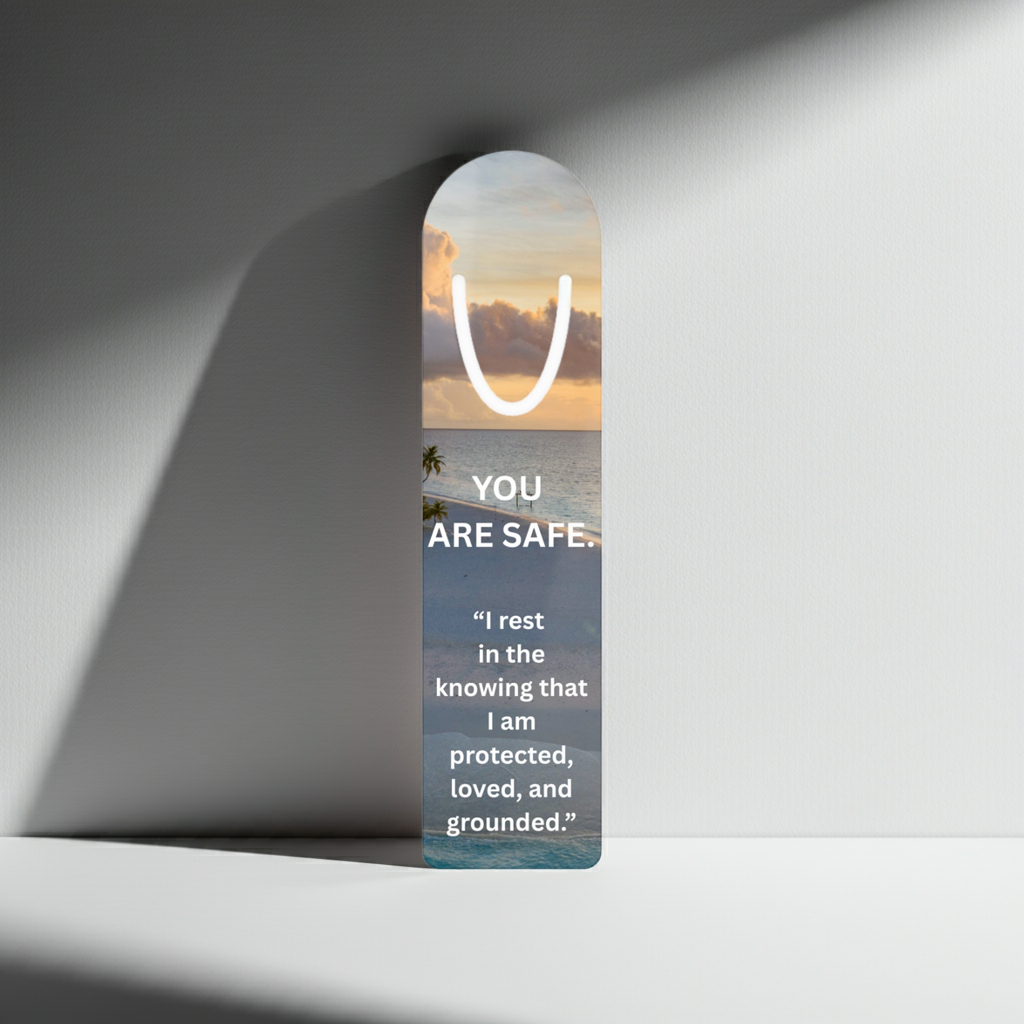 You Are Safe Light Gray Personalized Aluminum Bookmark – Inspirational Gift for Book Lovers